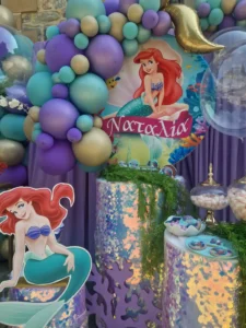 στολισμός βάπτισης με θέμα την ariel γοργόνα