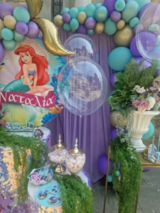 στολισμός βάπτισης με θέμα την ariel γοργόνα