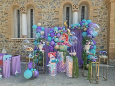 στολισμός βάπτισης με θέμα την ariel γοργόνα