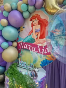 στολισμός βάπτισης με θέμα την ariel γοργόνα