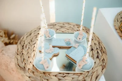 στολισμός βάπτισης αρκουδάκι αερόστατο