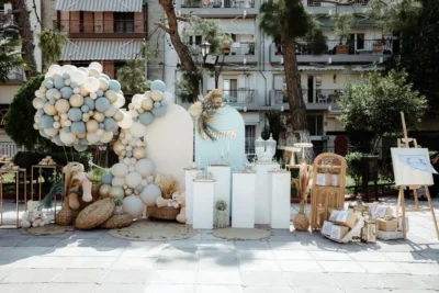 στολισμός βάπτισης αρκουδάκι αερόστατο