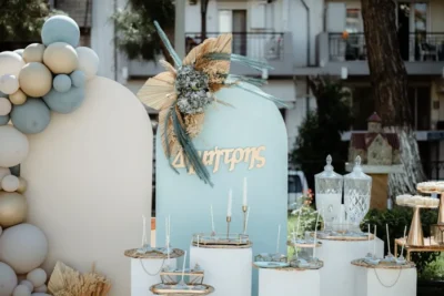 στολισμός βάπτισης αρκουδάκι αερόστατο