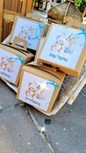 στολισμός βάπτισης αρκουδάκι αερόστατο