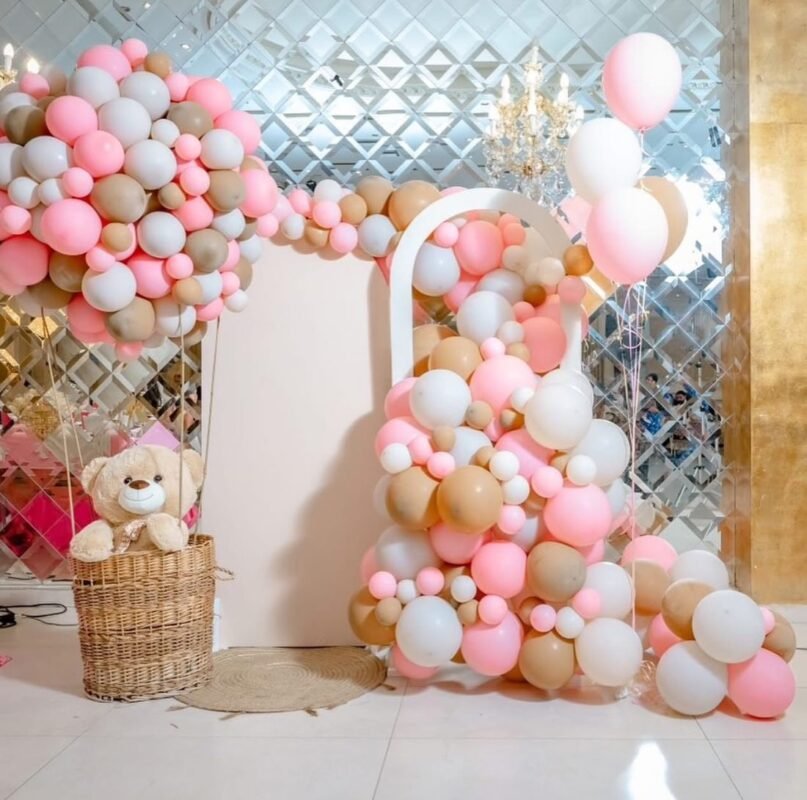 στολισμός βάπτισης αρκουδάκι αερόστατο