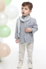 Βαπτιστικό ρούχο για Αγόρι Σιέλ-Μπεζ Καρό