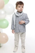 Βαπτιστικό ρούχο για Αγόρι Σιέλ-Μπεζ Καρό