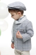 Βαπτιστικό ρούχο για Αγόρι Σιέλ-Μπεζ Καρό